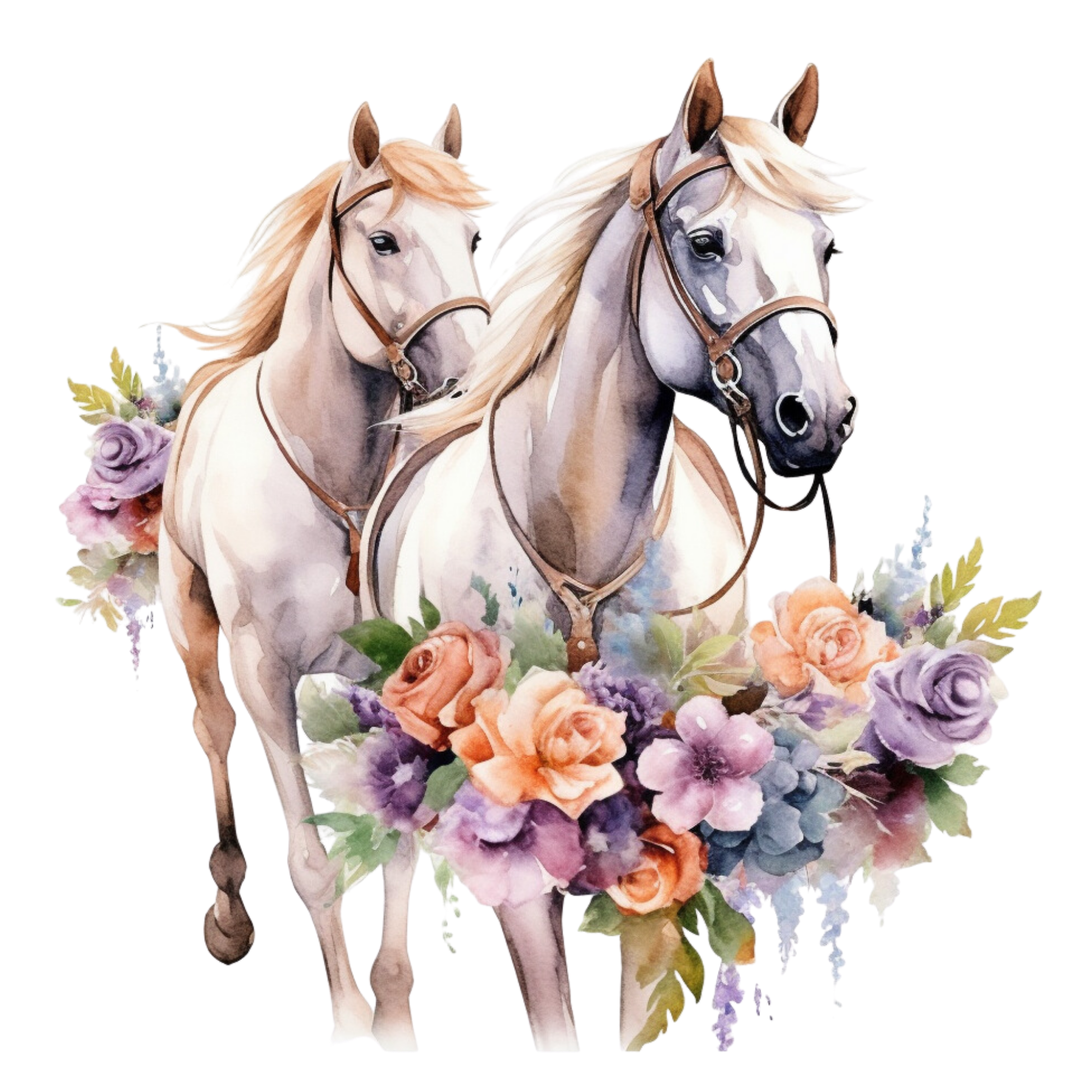 2 White horses with flowers