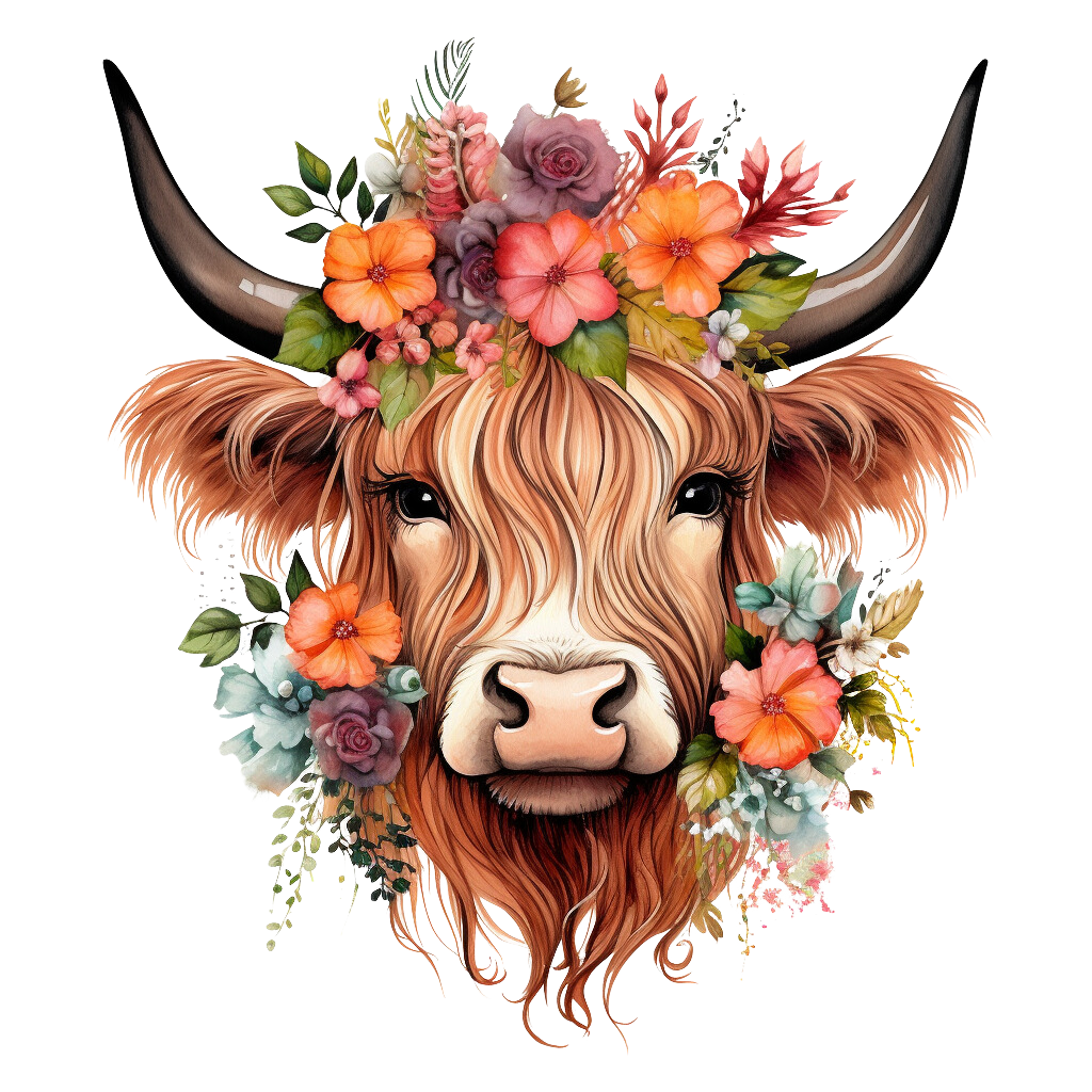 Floral Highland Cow 1